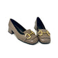 Mary Jane tacco quadrato pelle taupe morsetto oro -2390JT