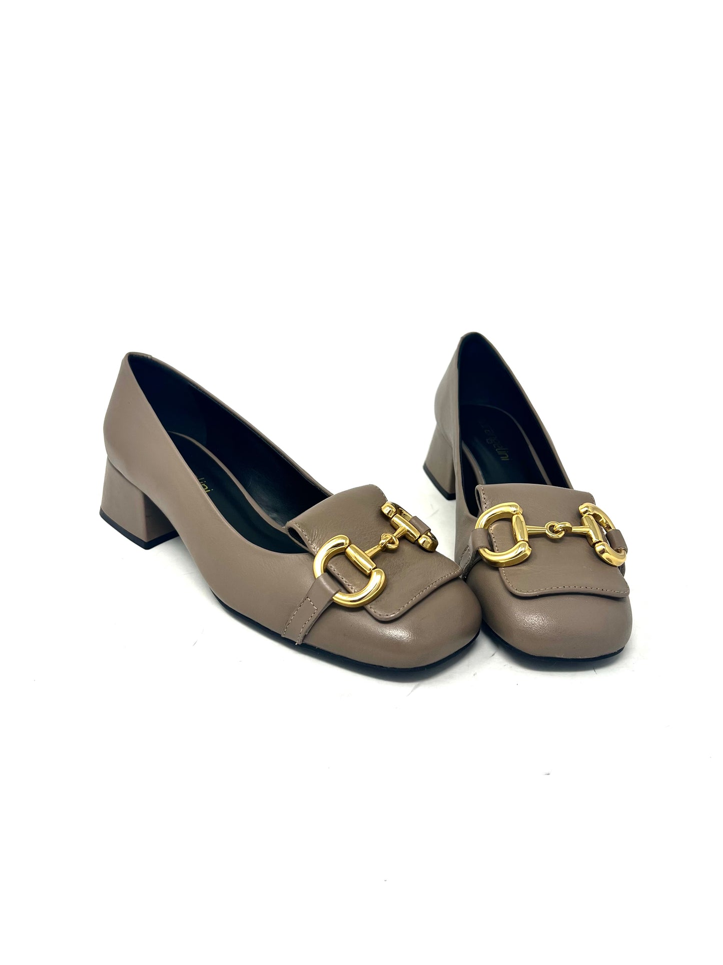 Mary Jane tacco quadrato pelle taupe morsetto oro -2390JT