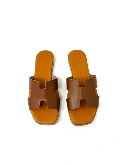 Ciabattina flat ad h in pelle cuoio -712CU