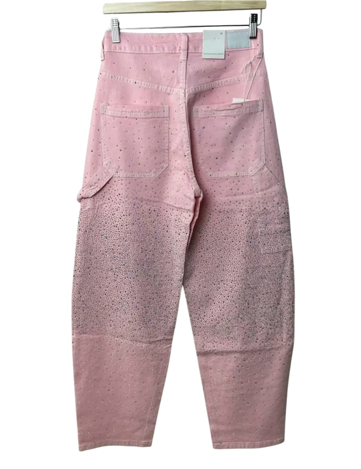 Jeans baggy con strass rosa