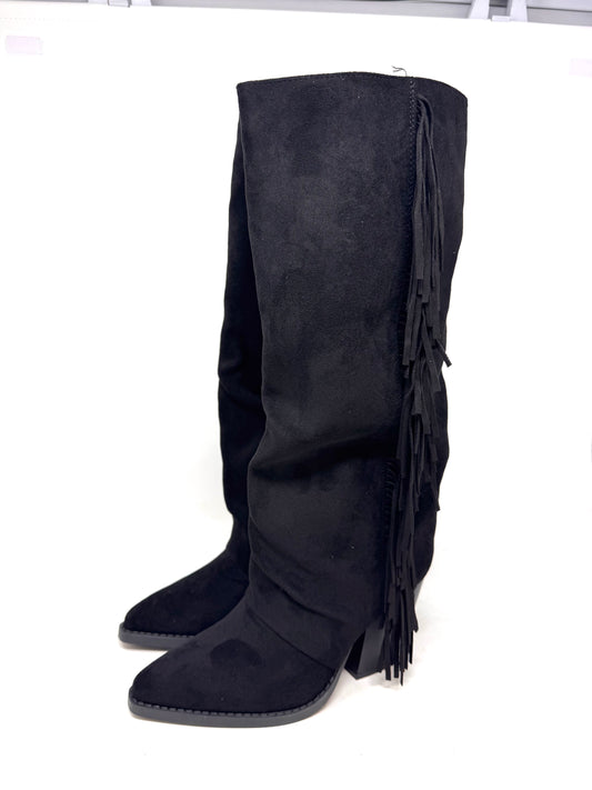 Texano alto nero con frange - 1222N