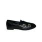 Mocassino doppia fibbia oro pelle nero -A0513NE