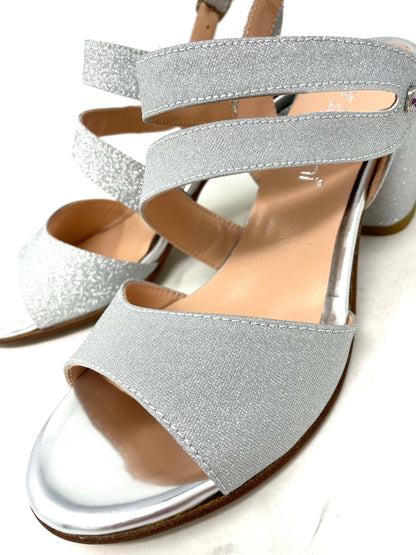 Sandalo con tacco argento glitter -E24121