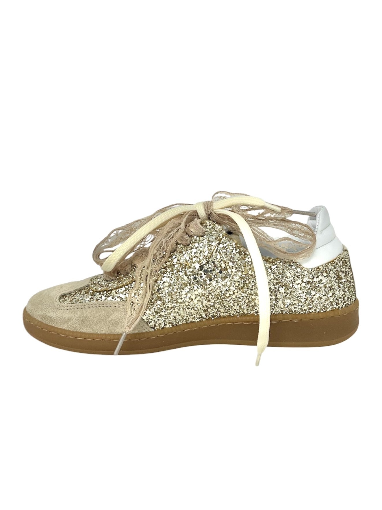 Sneakers gold doppio laccio in pizzo -526PR