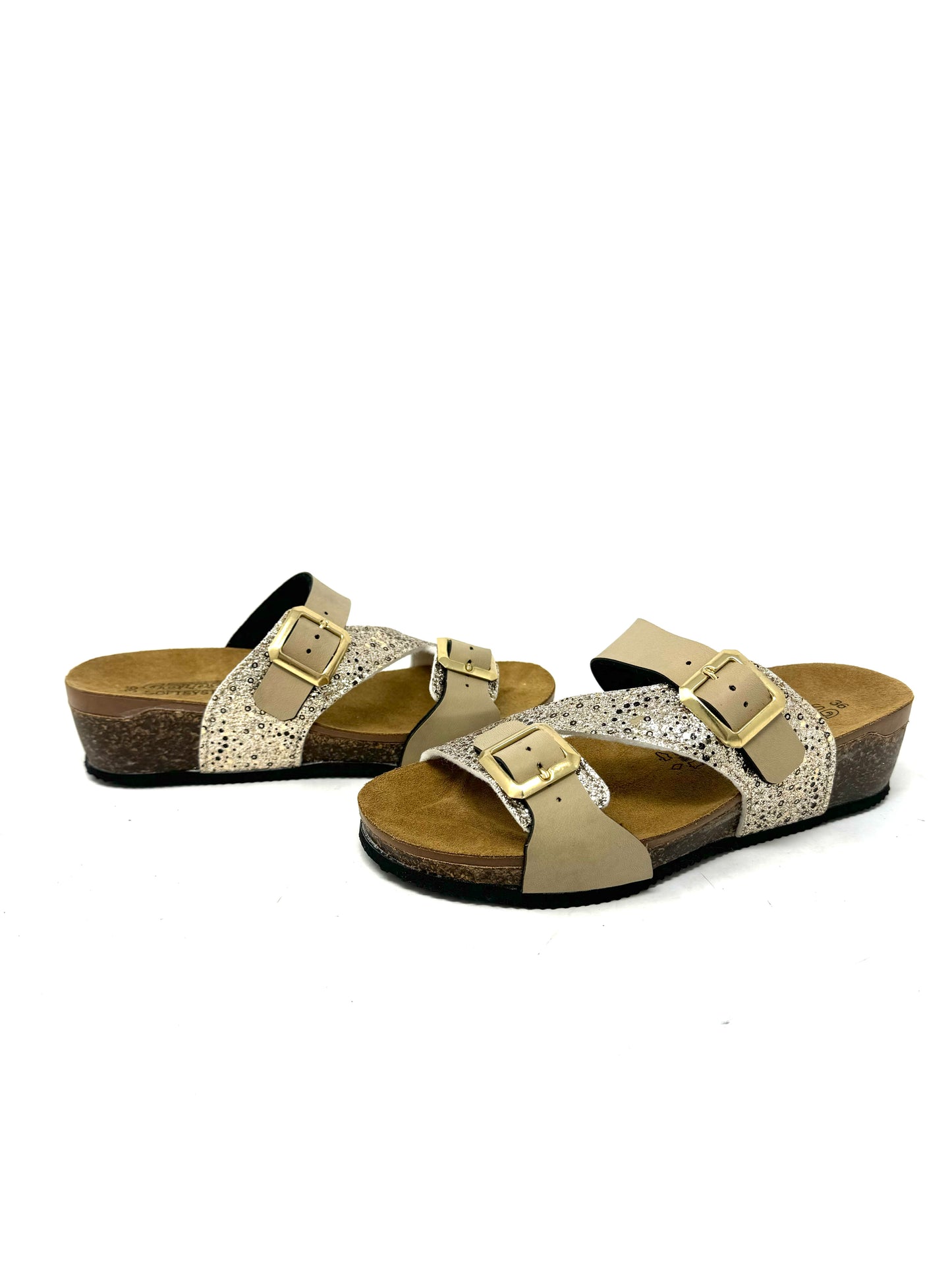 Ciabatta in sughero doppia fascia glitter oro -S44721X