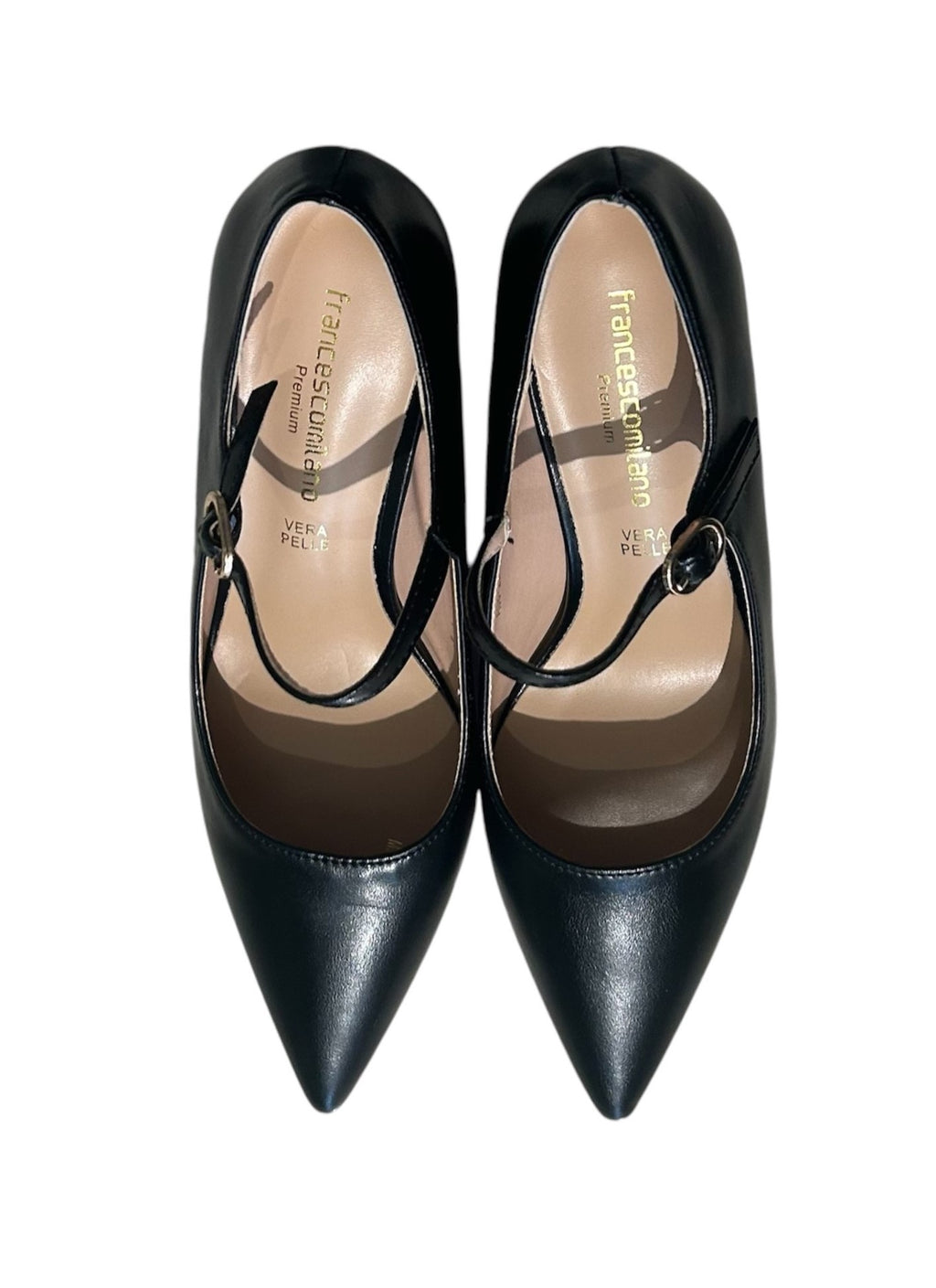 Decolletè in pelle nero con cinturino -A0822NE