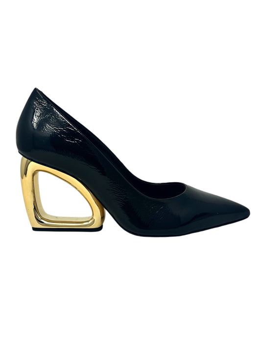 Decolletè in vernice nera tacco design oro -2450D