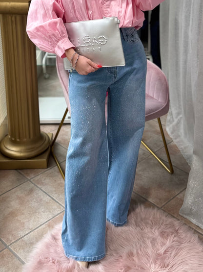 Jeans a palazzo con strass
