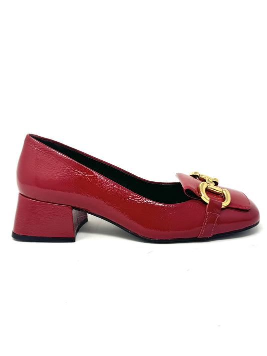 Mary Jane tacco quadrato vernice rossa morsetto oro -2390J