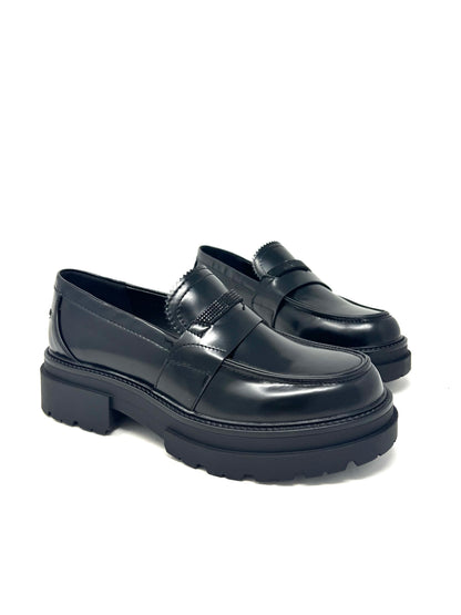 Mocassino in similpelle spazzolata con riporto strass-EC9460N