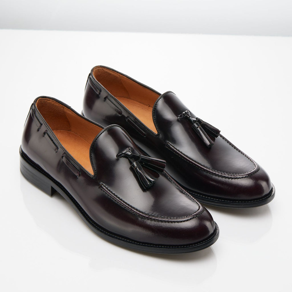 Mocassino con nappe in pelle abrasivato bodeaux scuro -9020BO
