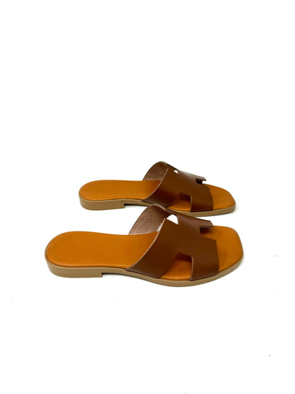 Ciabattina flat ad h in pelle cuoio -712CU