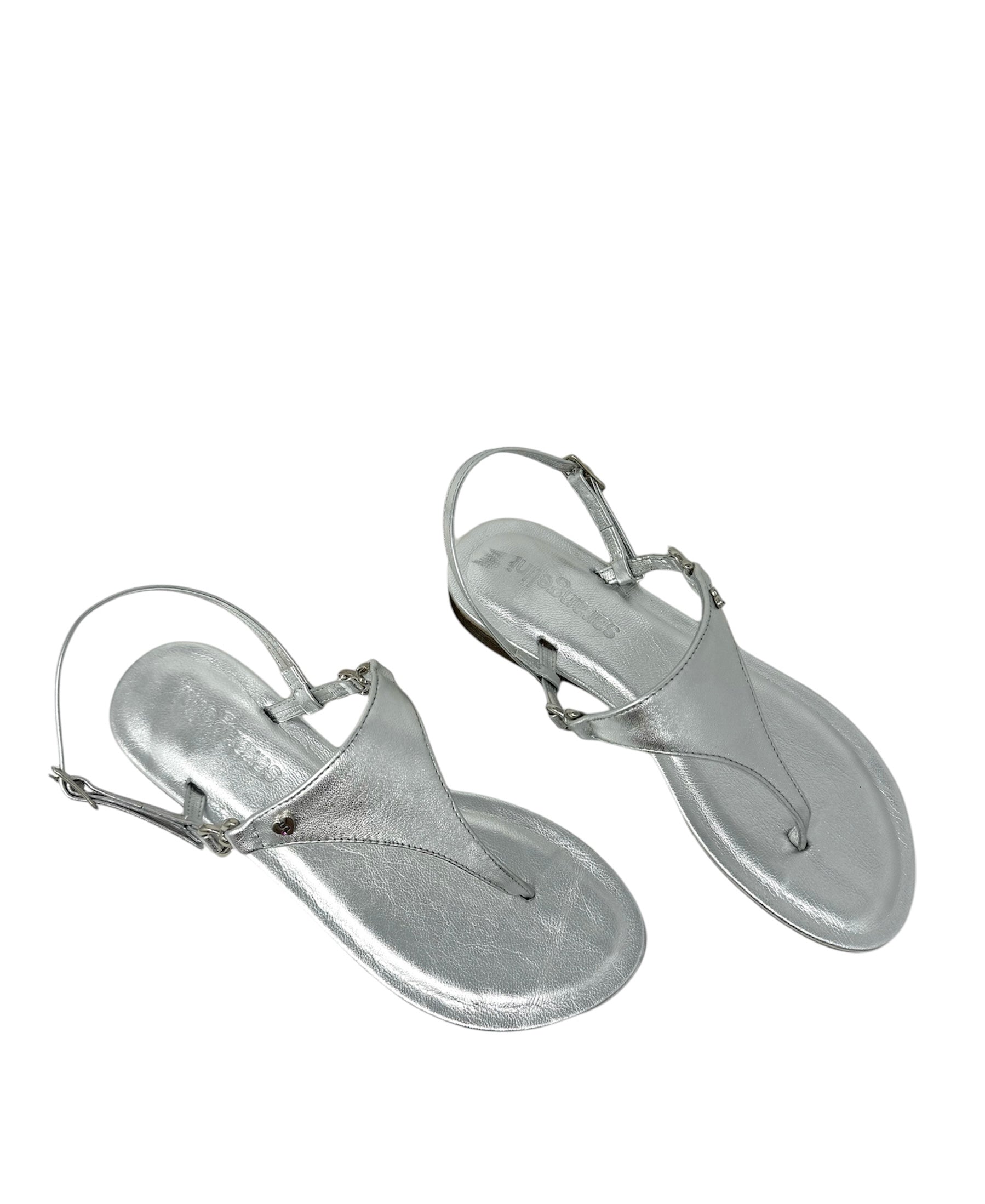 Sandalo in pelle laminato argento -A102AR