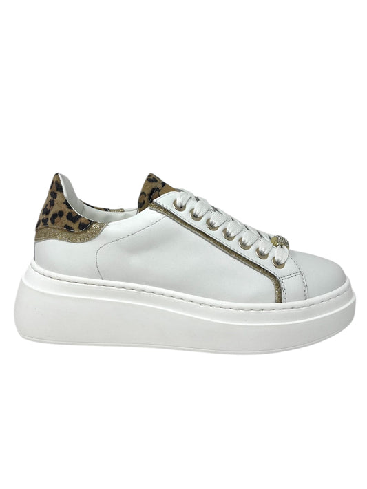 Sneakers in pelle bianca leopardato glitter oro - 608ACCL