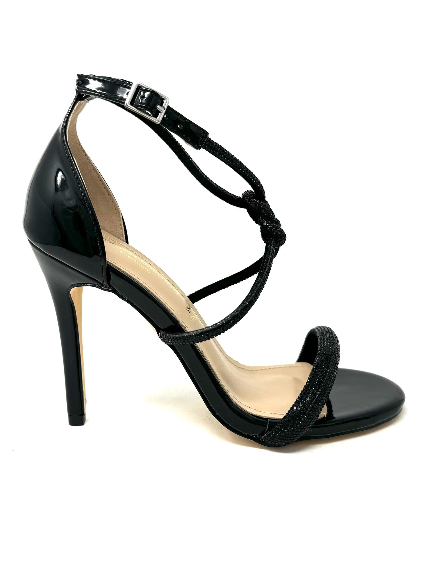 Sandalo vernice nero strass tacco 10 -C2307TN