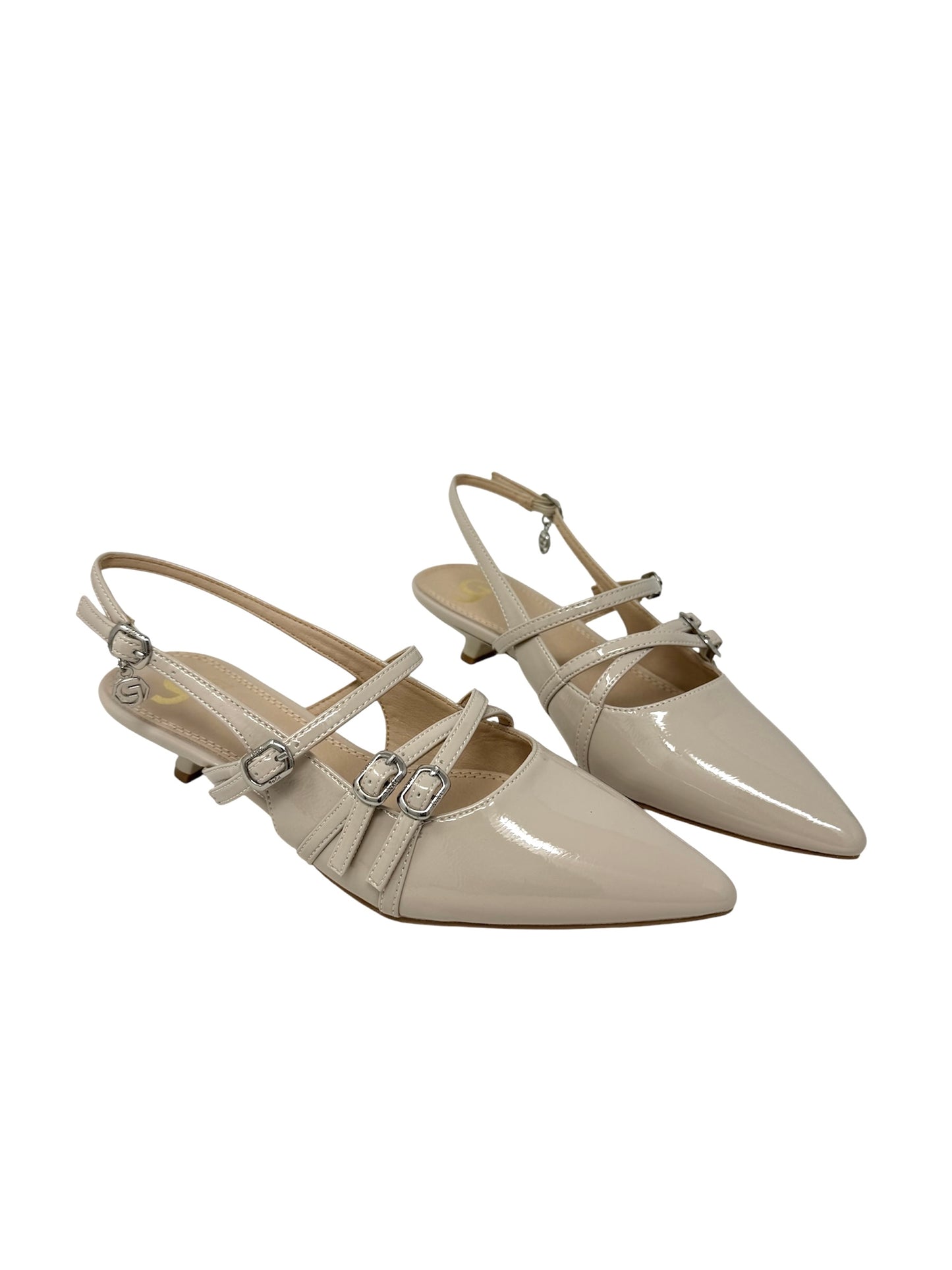 Slingback beige lucida con cinturini -G018