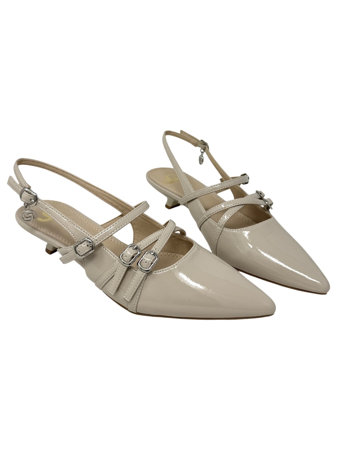 Slingback beige lucida con cinturini -G018
