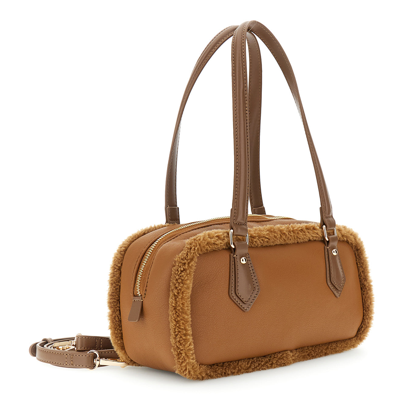 Borsa bauletto con manici inserto ecofur - V_NF1133
