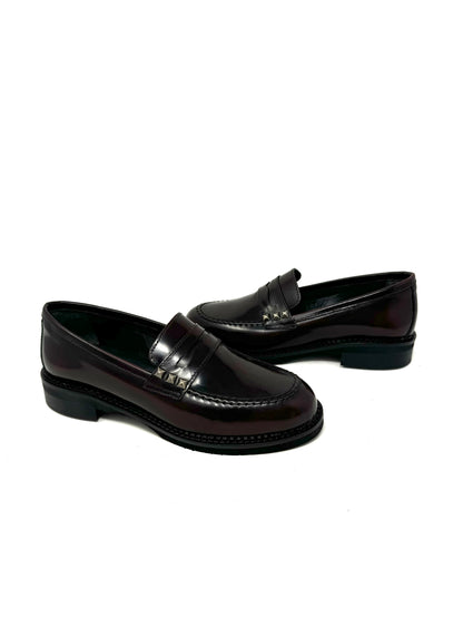 Mocassino fascetta borchia abrasivato bordeaux -157BO
