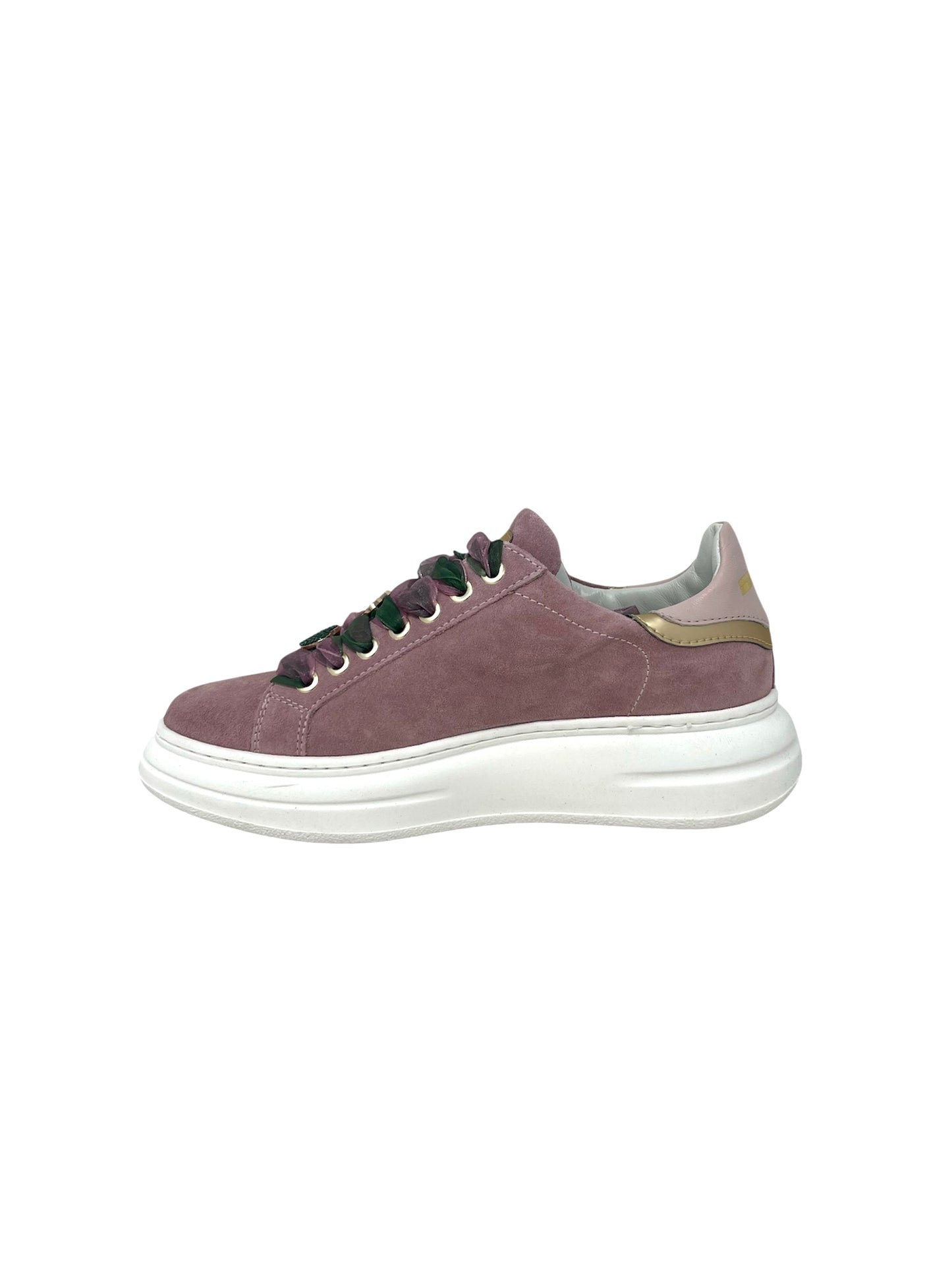Sneakers rosa/verde con cuori in strass doppio laccio -661ORBI