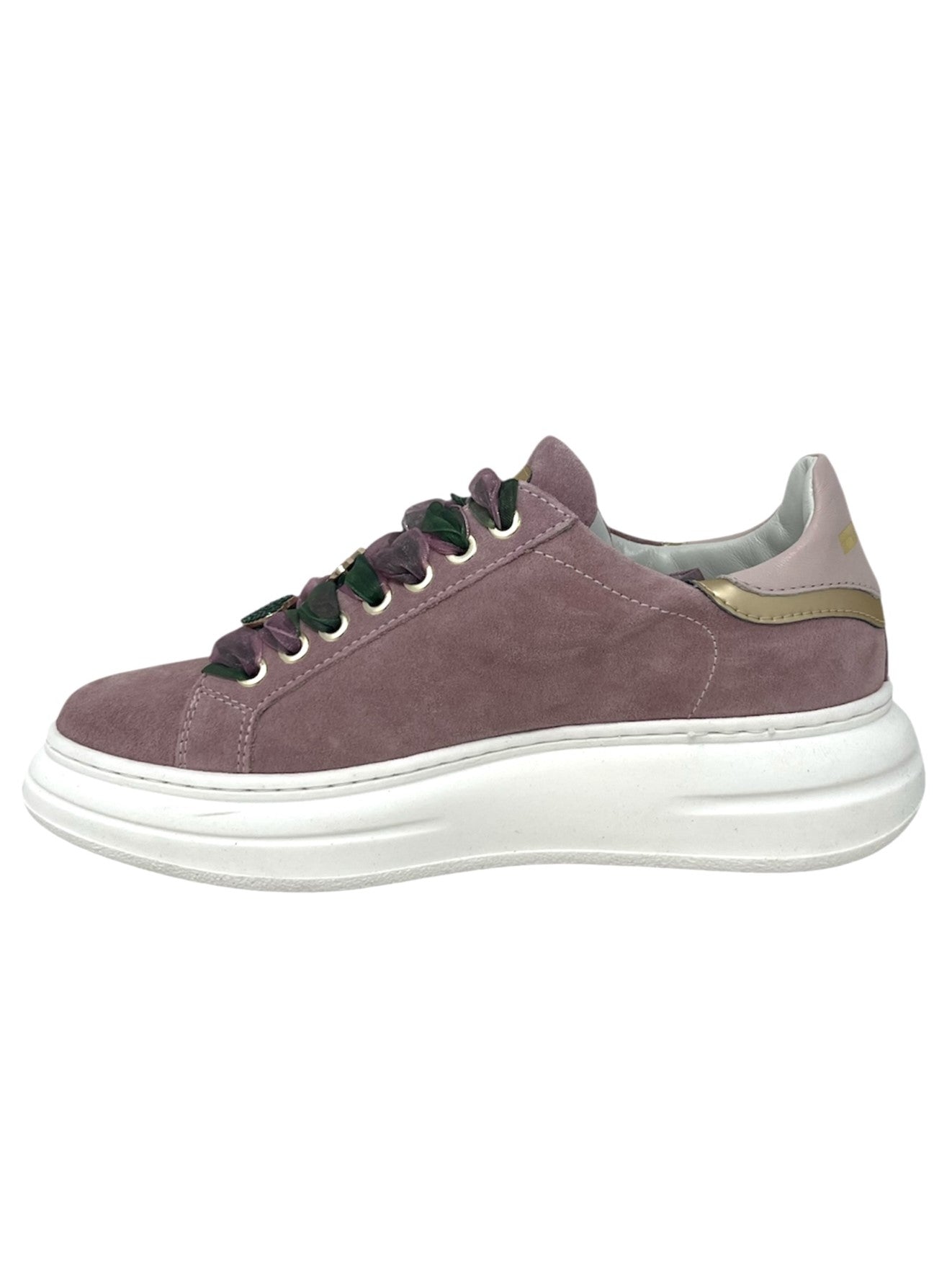 Sneakers rosa/verde con cuori in strass doppio laccio -661ORBI