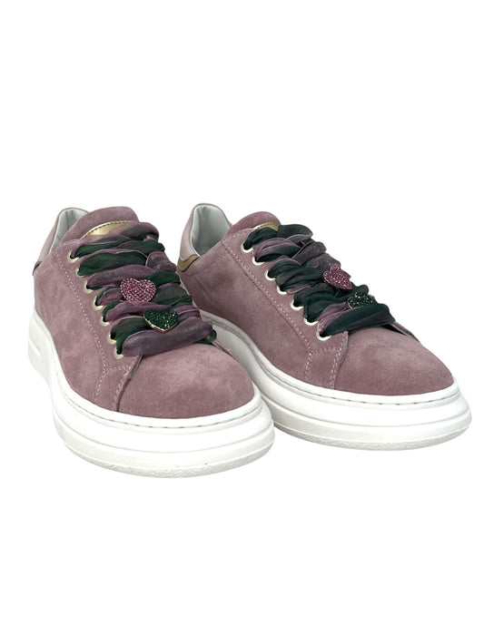 Sneakers rosa/verde con cuori in strass doppio laccio -661ORBI