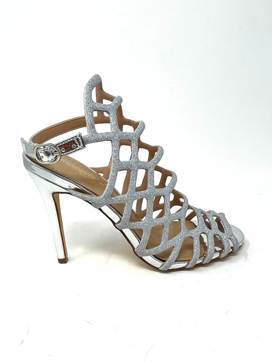 Sandalo gabbia tacco 9 glitter argento -E2304GA