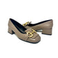 Mary Jane tacco quadrato pelle taupe morsetto oro -2390JT