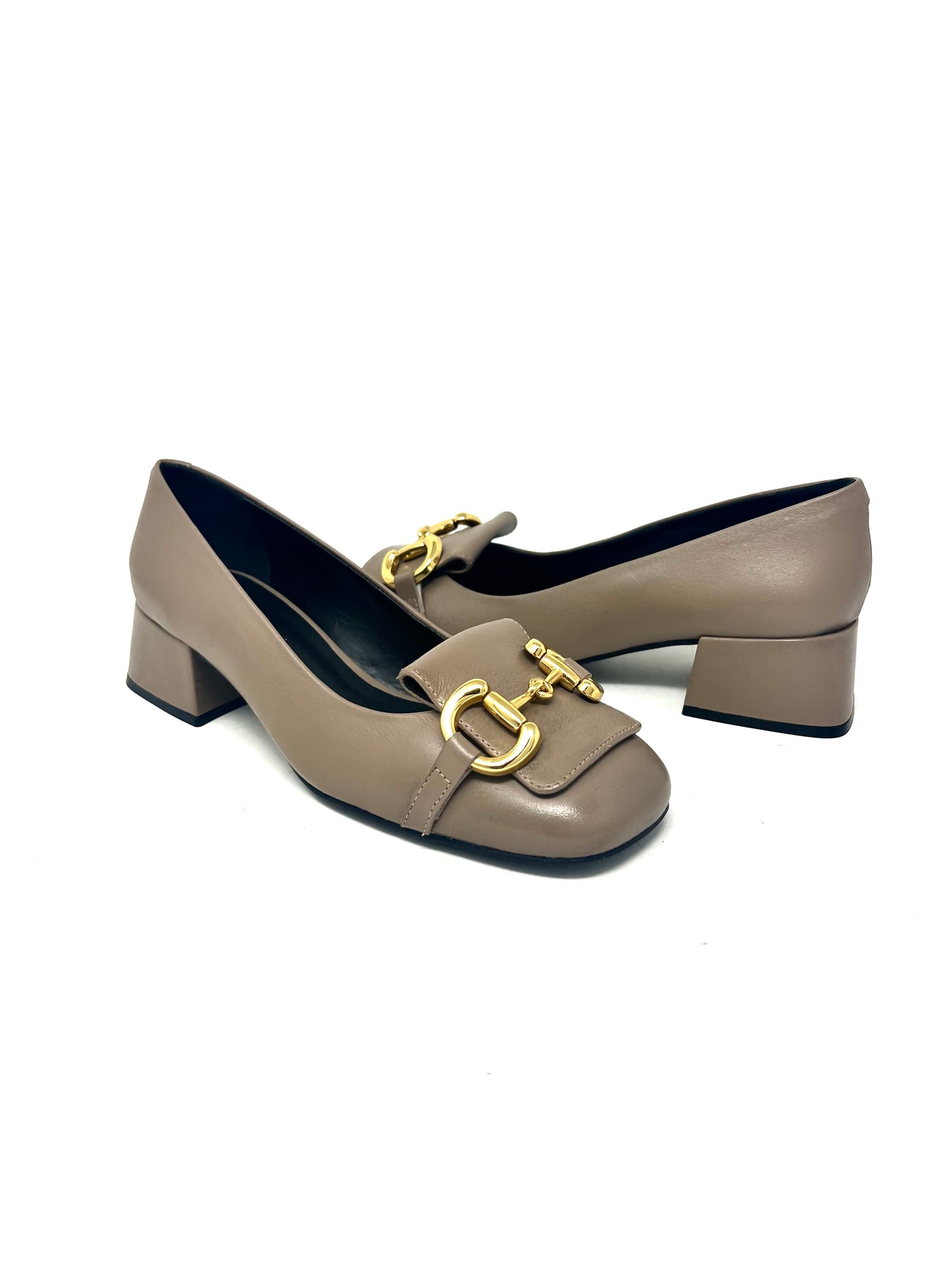 Mary Jane tacco quadrato pelle taupe morsetto oro -2390JT