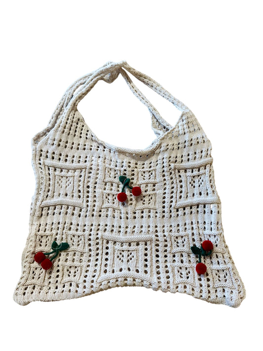 Borsa mare crochet applicazione ciliegie