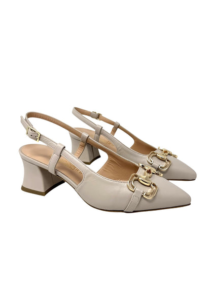 Decolletè aperta tacco largo con morsetto beige - E5TZ51