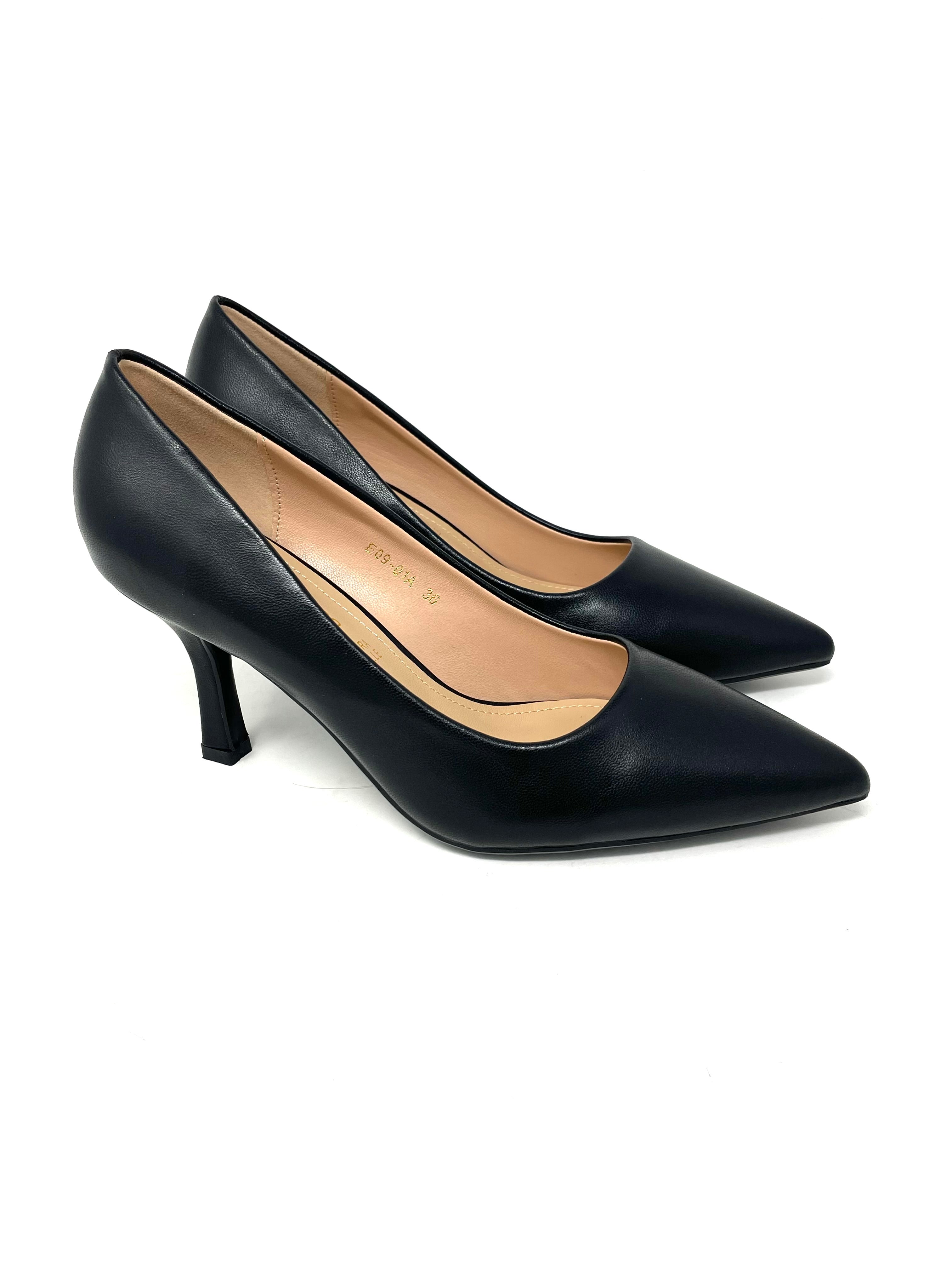 Décolleté tacco 8 pelle nero -E0901AN