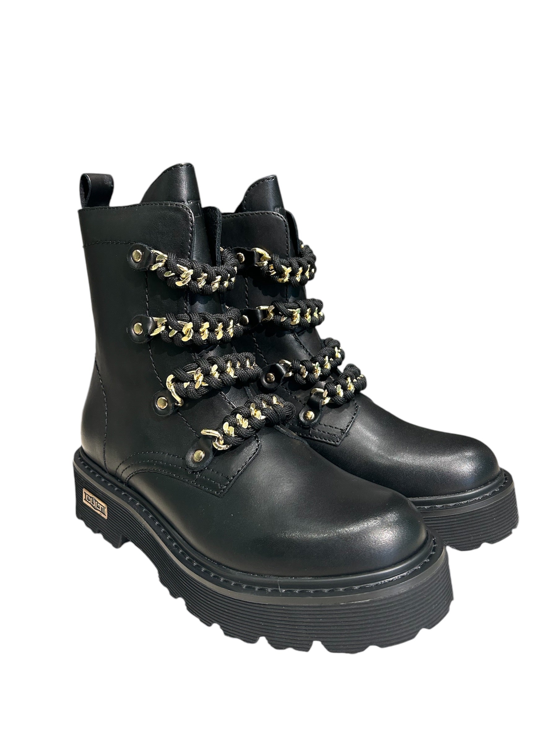 Stivaletto in pelle Cult nero catene oro -CLW4354