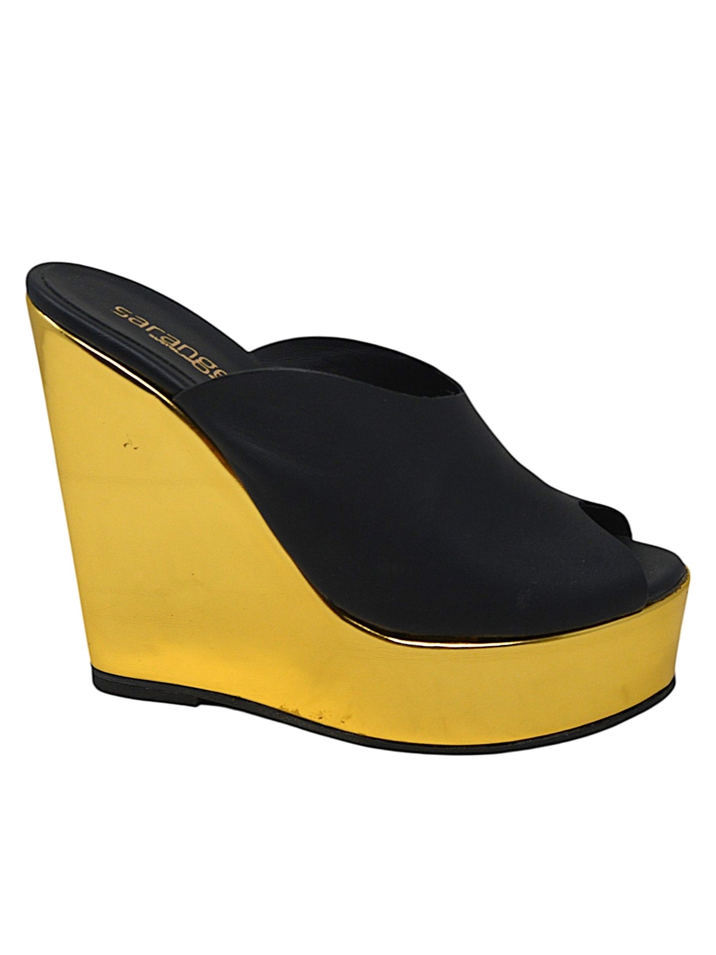 Ciabatta zeppa nero laminato oro - LIB402N