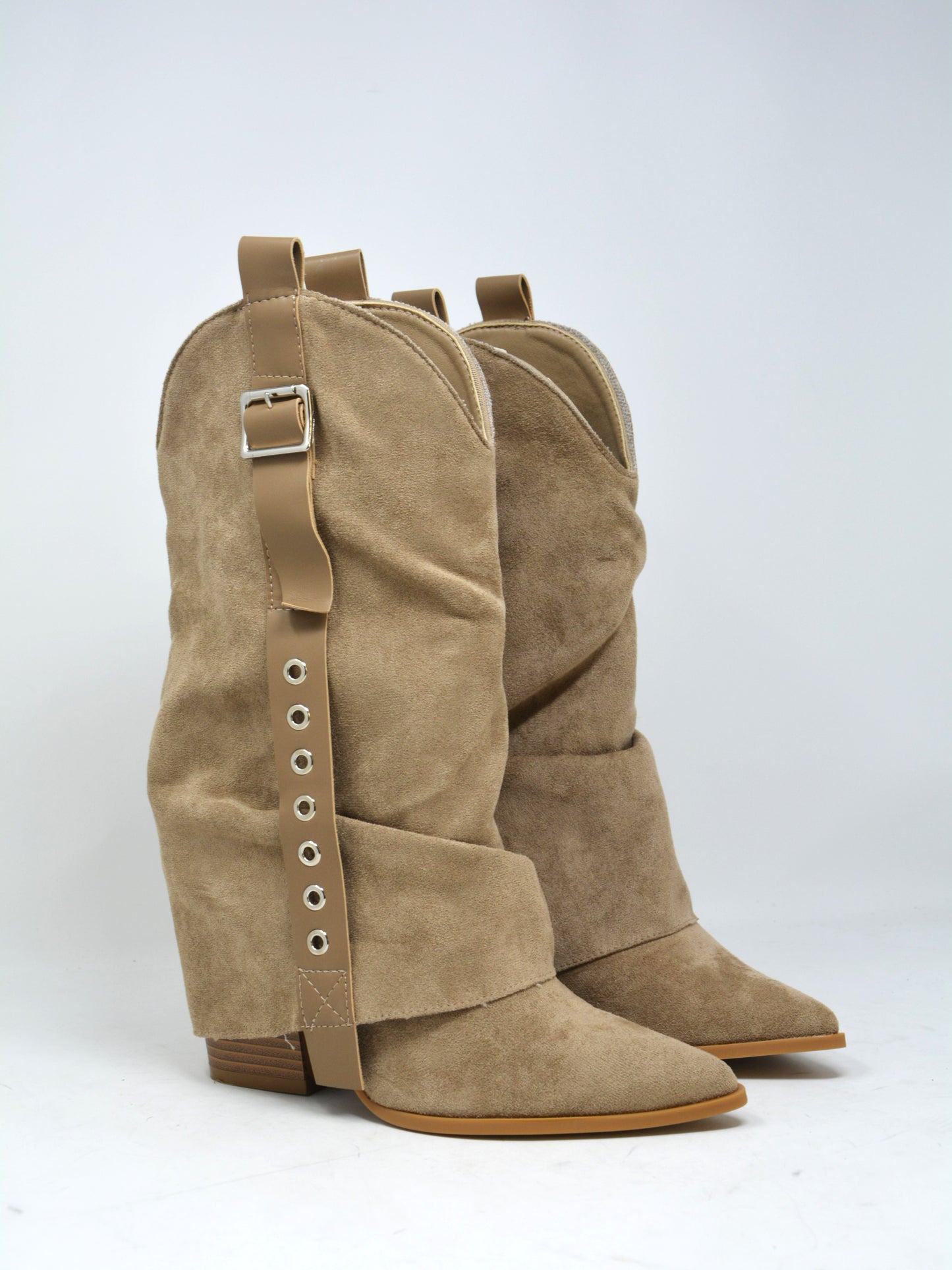 Texano basso con risvolto beige -A9972