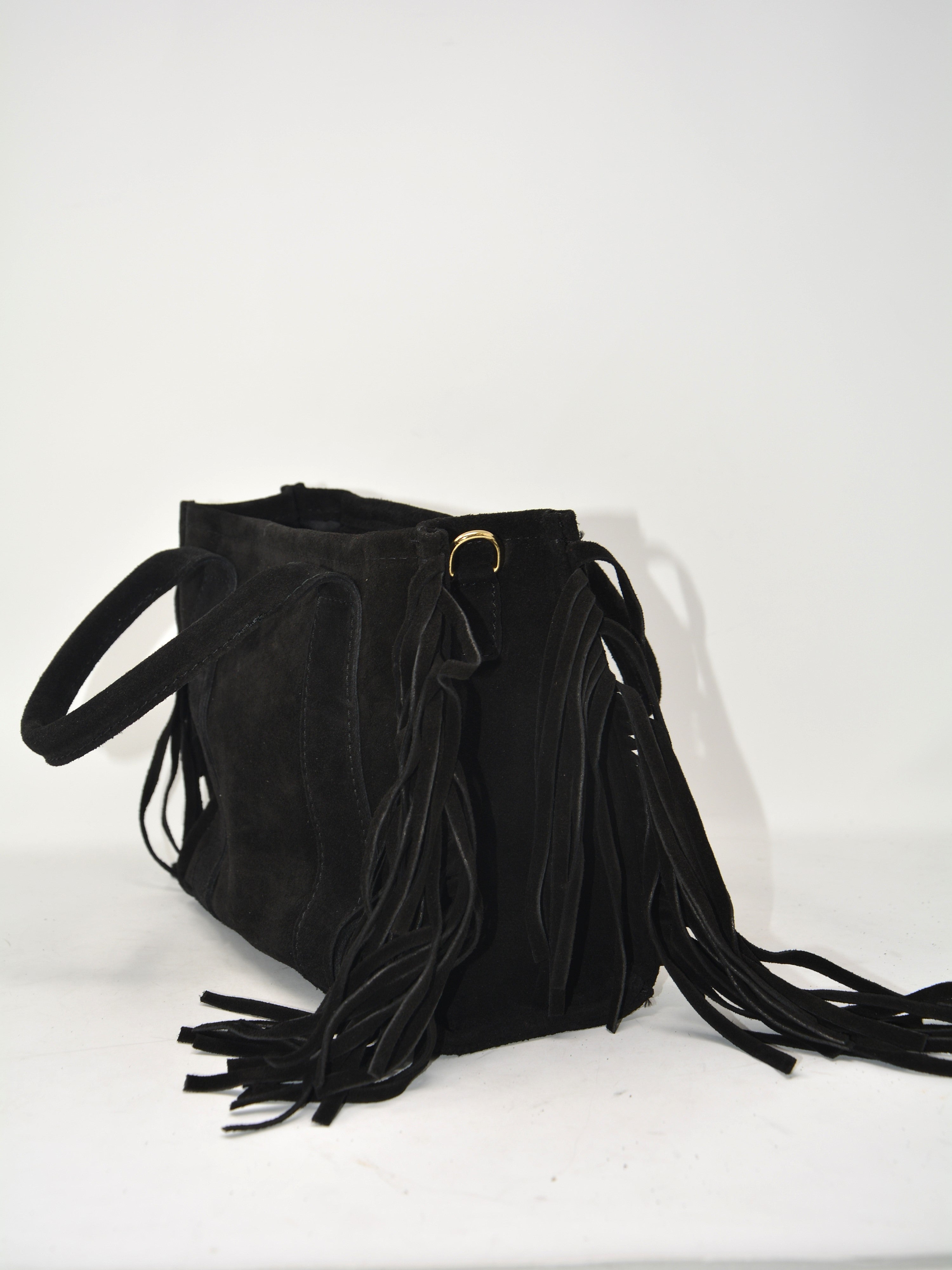 Borsa in camoscio con frange -359542