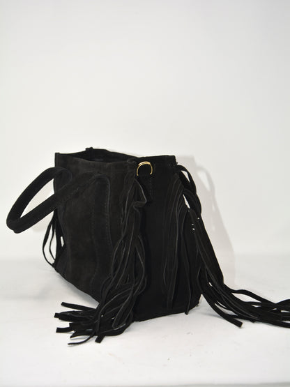 Borsa in camoscio con frange -359542