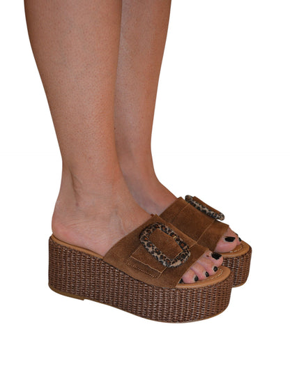 Ciabatta platform marrone animalier - COLLODI