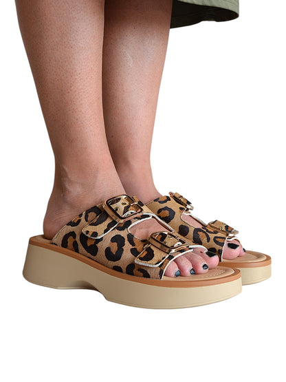 Ciabatta platform doppia fibbia animalier -G02603M
