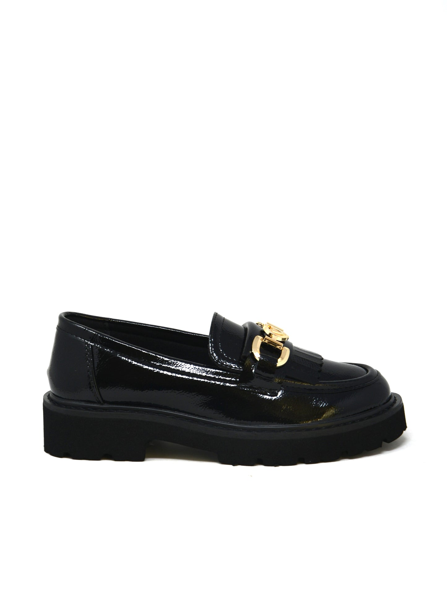 Mocassino nero lucido accessorio oro - 44521B