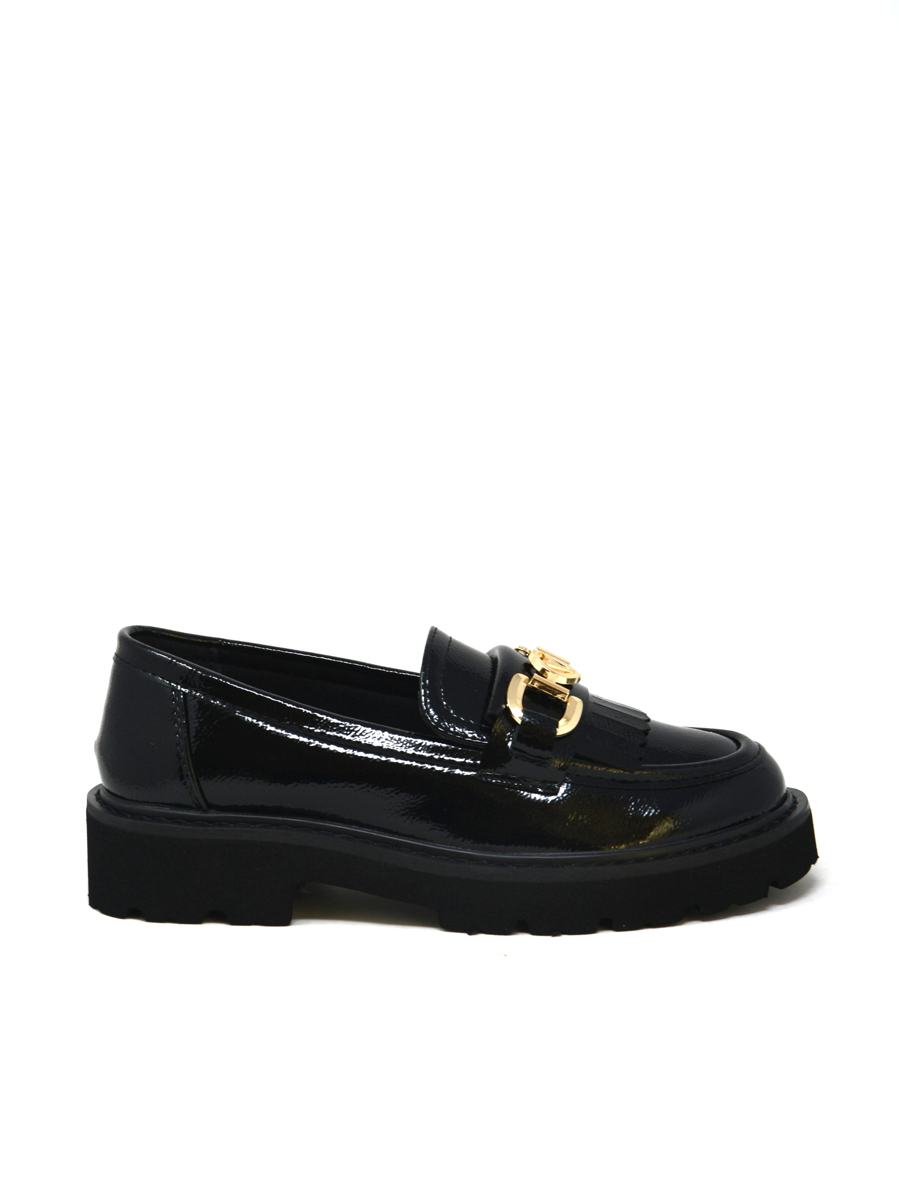 Mocassino nero lucido accessorio oro - 44521B