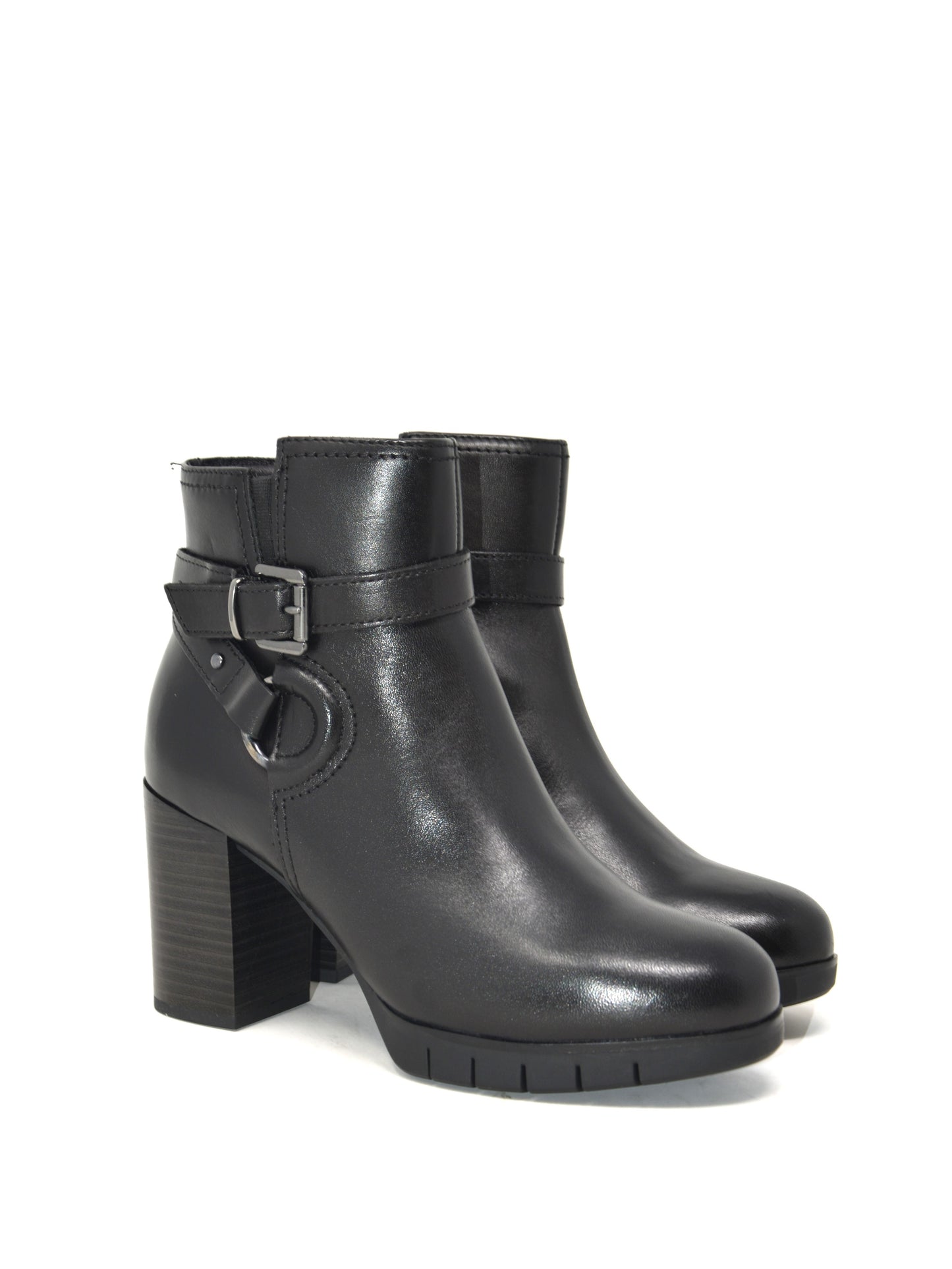 Tronchetto pelle nero con cinturino - 17240