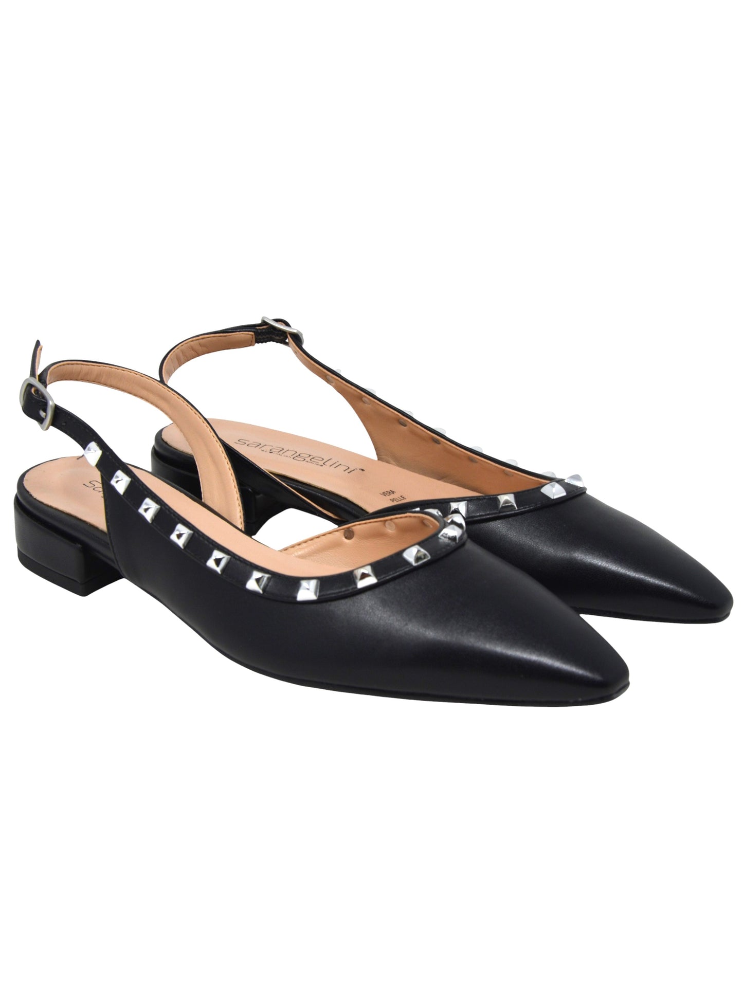 Decolletè nero basso slingback con borchie -2107NER