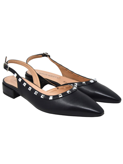 Decolletè nero basso slingback con borchie -2107NER