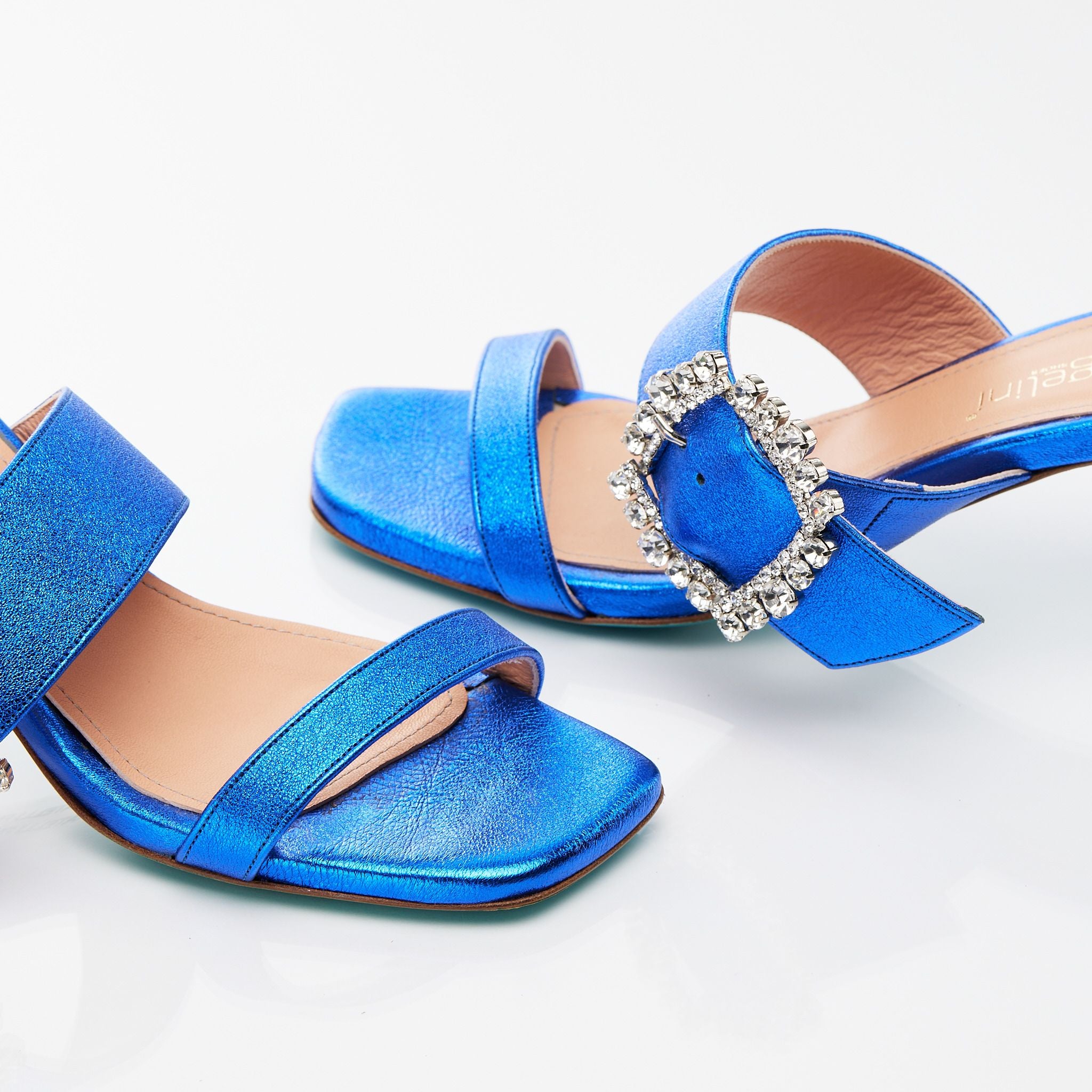 Sabot in pelle blu con accessorio Alma -ANIA09