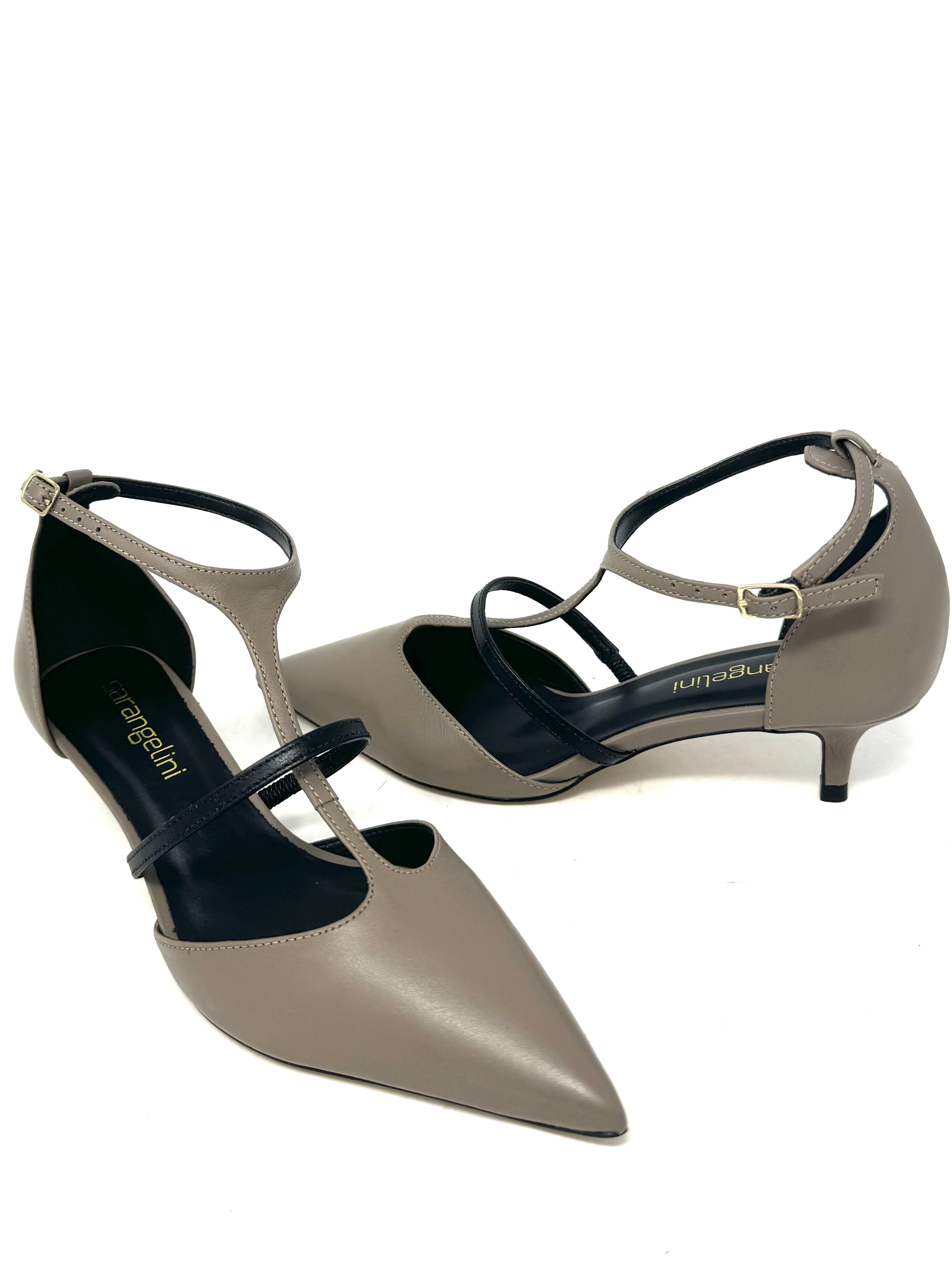Slingback tacco 3cm cinturini incrociati taupe -2389C