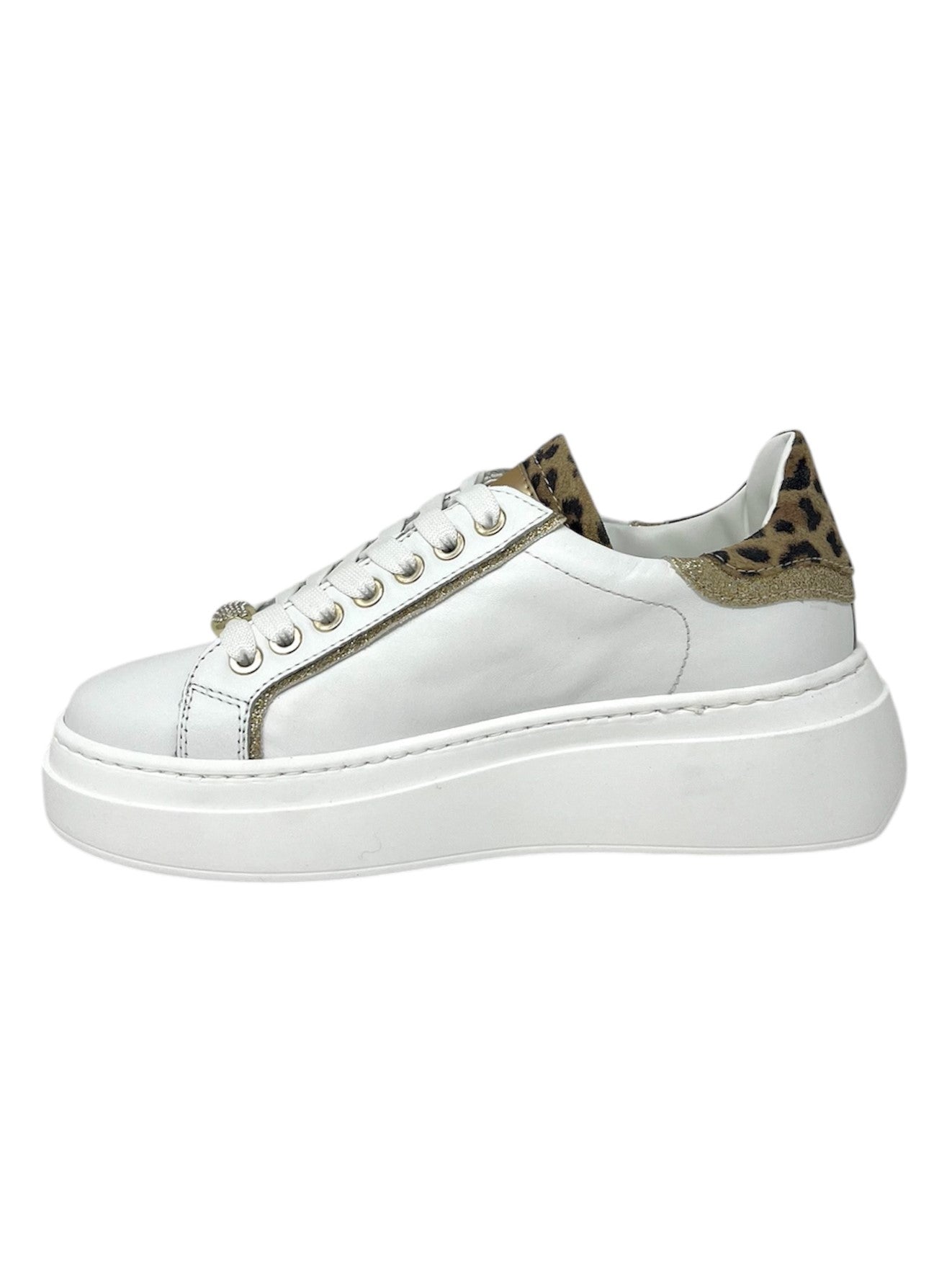 Sneakers in pelle bianca leopardato glitter oro - 608ACCL