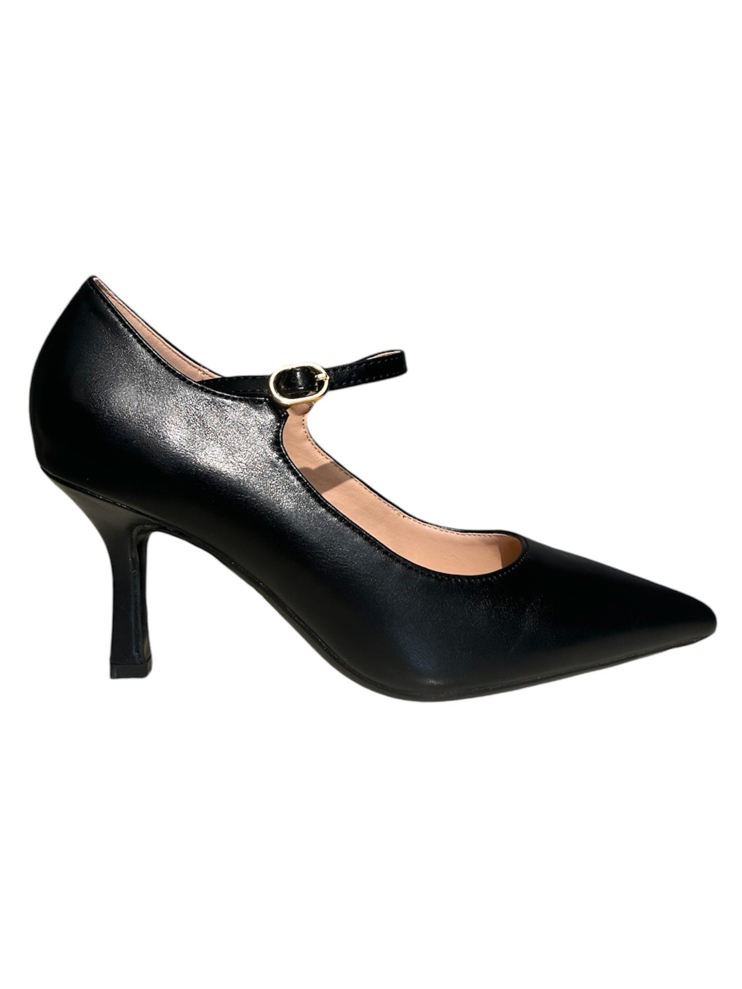 Decolletè in pelle nero con cinturino -A0822NE