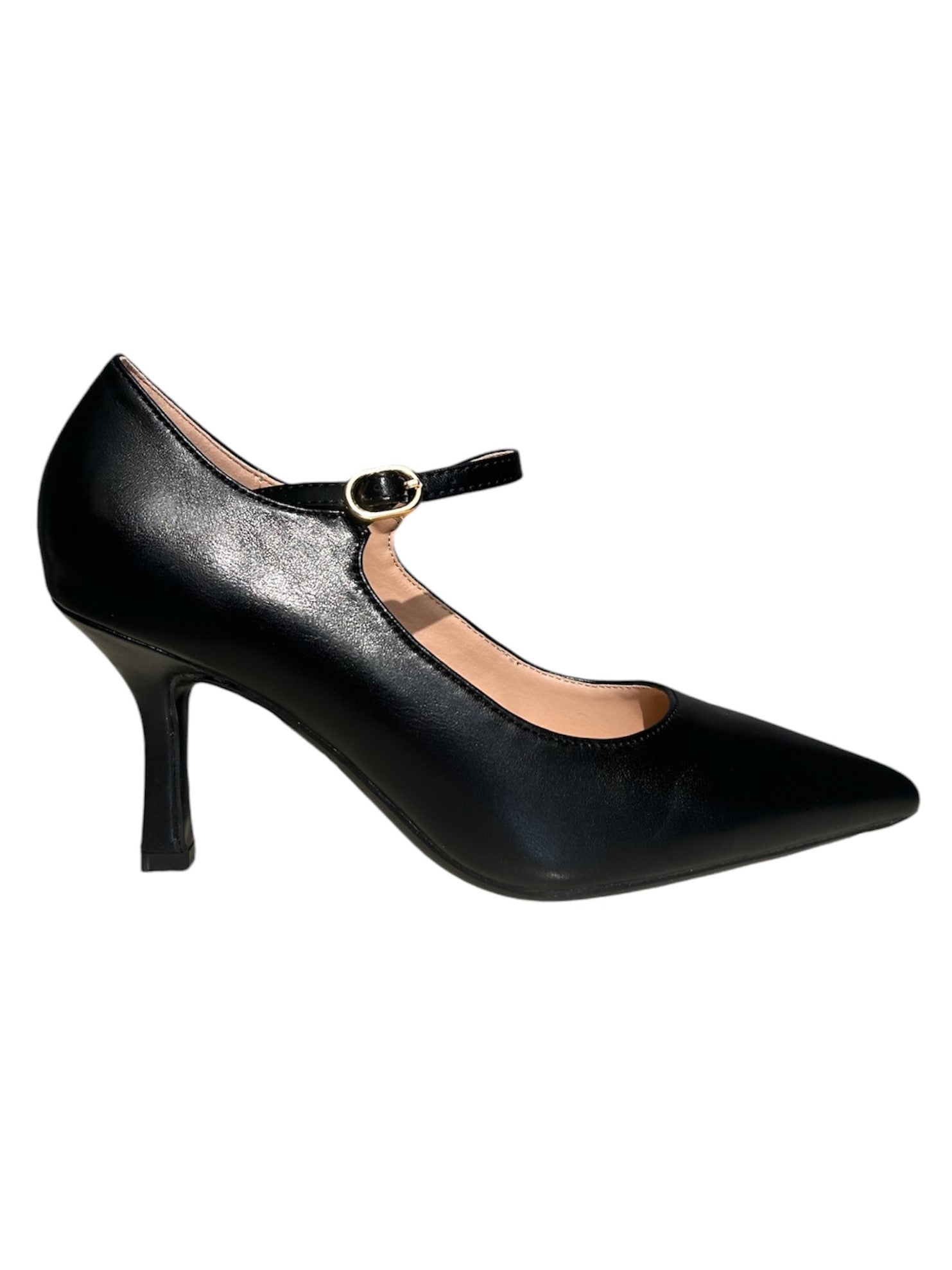 Decolletè in pelle nero con cinturino -A0822NE