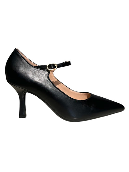 Decolletè in pelle nero con cinturino -A0822NE